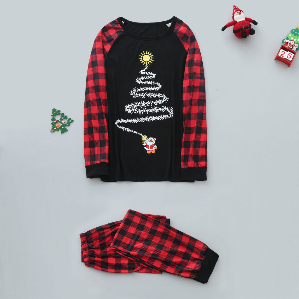 Christmas Tree Starry Plaid Print Long-sleeved Parent-child Outfit