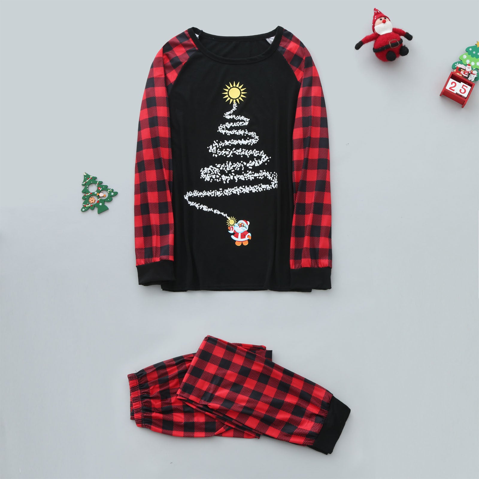 Christmas Tree Starry Plaid Print Long-sleeved Parent-child Outfit