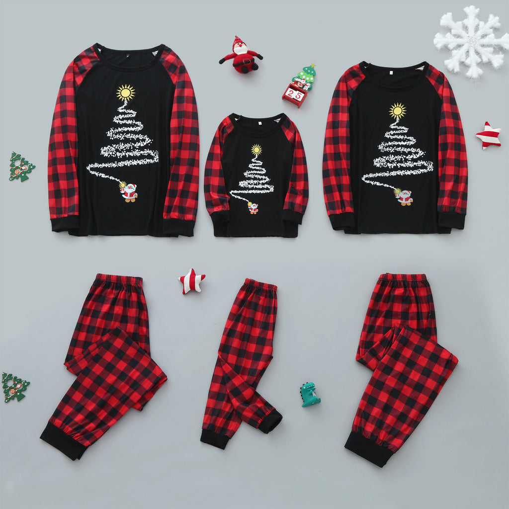 Christmas Tree Starry Plaid Print Long-sleeved Parent-child Outfit